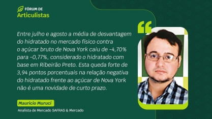 Hidratado com queda intensa nos diferenciais sobre o açúcar em agosto