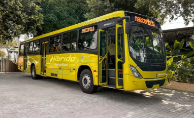 Marcopolo apresenta protótipo inédito de ônibus híbrido etanol durante a COP30