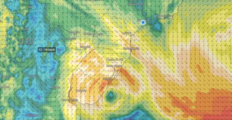 Primeiro ciclone extratropical de 2026 se formará no Sul do país — Foto: Meteoblue