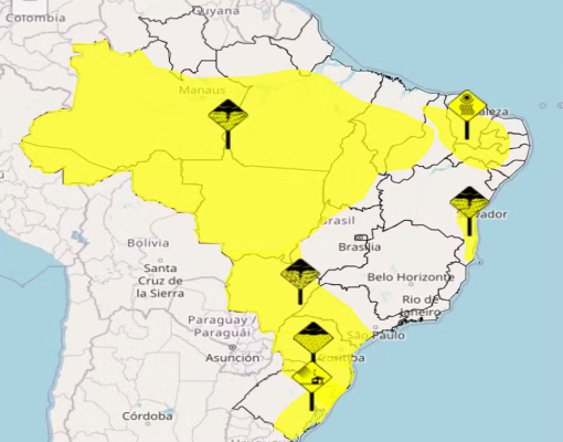 Previsão aponta risco de chuva com granizo entre o norte do Paraná e Sul de São Paulo — Foto: Reprodução/Inmet