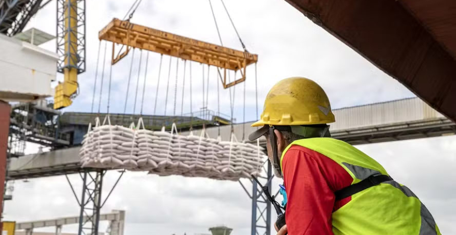 Exportadores estão com dúvidas sobre qual tarifa irá valer nos EUA; carga de 20 mil toneladas de açúcar será enviada sem saber qual será a cobrança no destino — Foto: Claudio Neves/Portos do Paraná