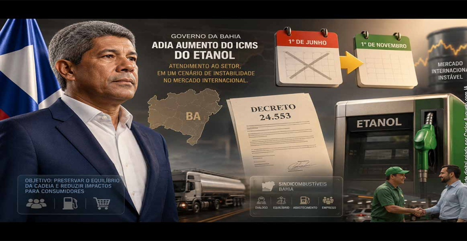 Governo da Bahia adia repasse do ICMS sobre etanol após pleito do Sindicombustíveis Bahia.