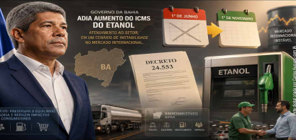 Governo da Bahia adia reajuste do ICMS sobre etanol para novembro de 2026 após pedido do Sindicombustíveis